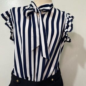 H&M Navy and White Striped Blouse